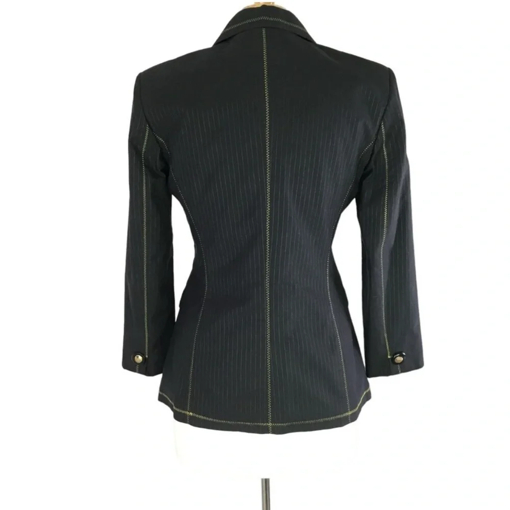 Roberto Cavalli Blazer Womens 44 Black Pinstripe Gold Stitching Snakeskin Liner - Picture 10 of 11